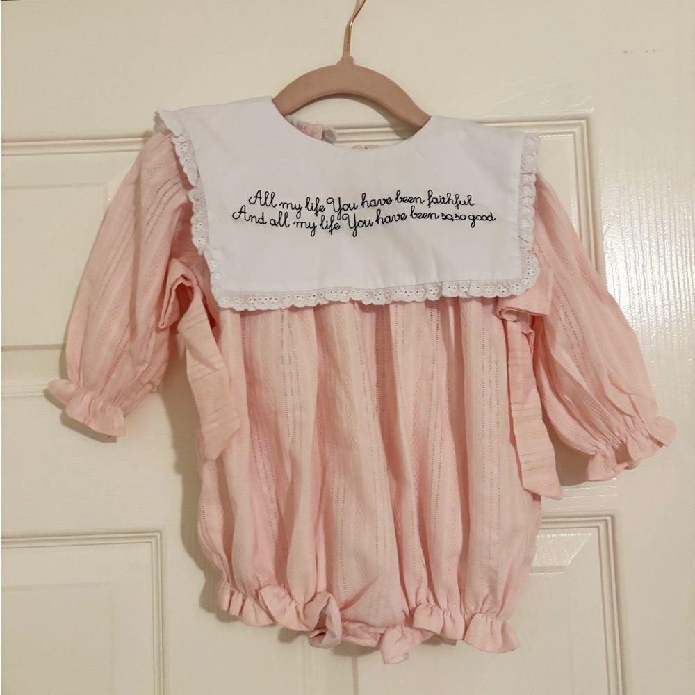 Pink Baby Romper with Embroidered Collar